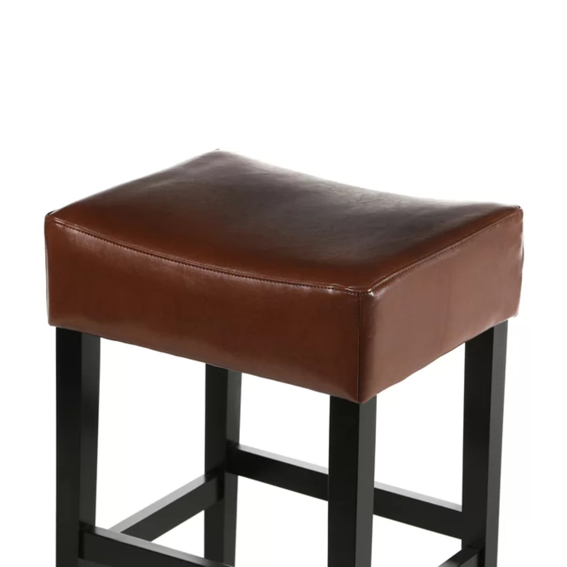 Set Of 2, 26.75" Backless Leather Counter Height Barstool, Brown Brown Leather