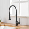 Commercial Black Kitchen Faucet With Pull Down Sprayer, Single Handle Single Lever Kitchen Sink Faucet Black Kitchen Contemporary Ceramic Brass