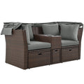 2 Seater Outdoor Patio Daybed Outdoor Double Daybed Outdoor Loveseat Sofa Set With Foldable Awning And Cushions For Garden, Balcony, Poolside, Grey Yes Grey Water Resistant Frame Water Resistant Cushion Garden & Outdoor Sectional Seating Groups Foam