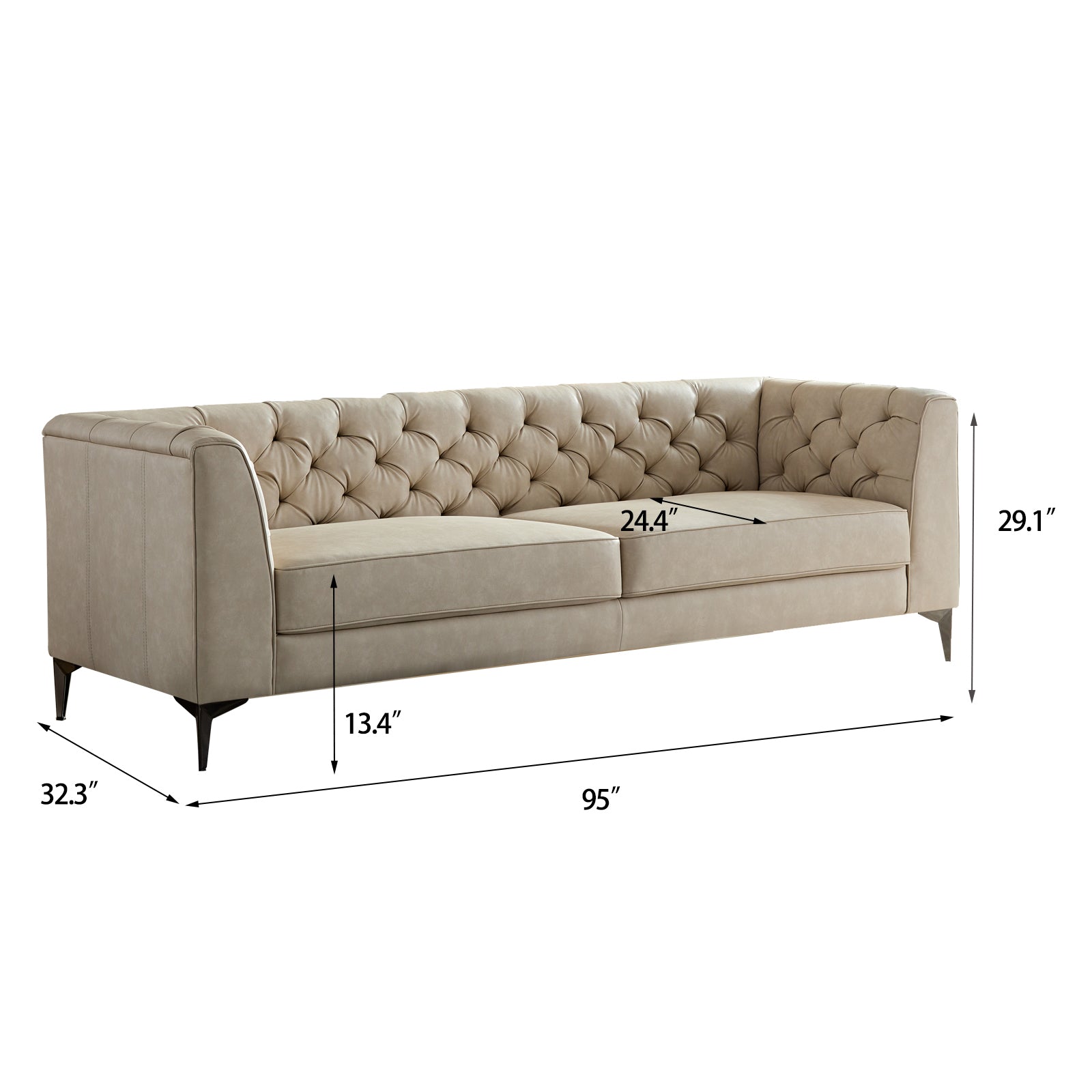 Wks5G Elegant Beige Leather Main Color, The Sofa Presents A Calm And Elegant Appearance Gray Leather 3 Seat