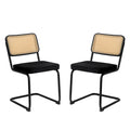 Dining Chairs Set Of 2, Velvet Rattan Side Accent Chairs With Black Painted Legs, Modern Mid Century Breuer Designed Chairs, Upholstered Dining Living Room Kitchen Chairs Black Fabric Metal