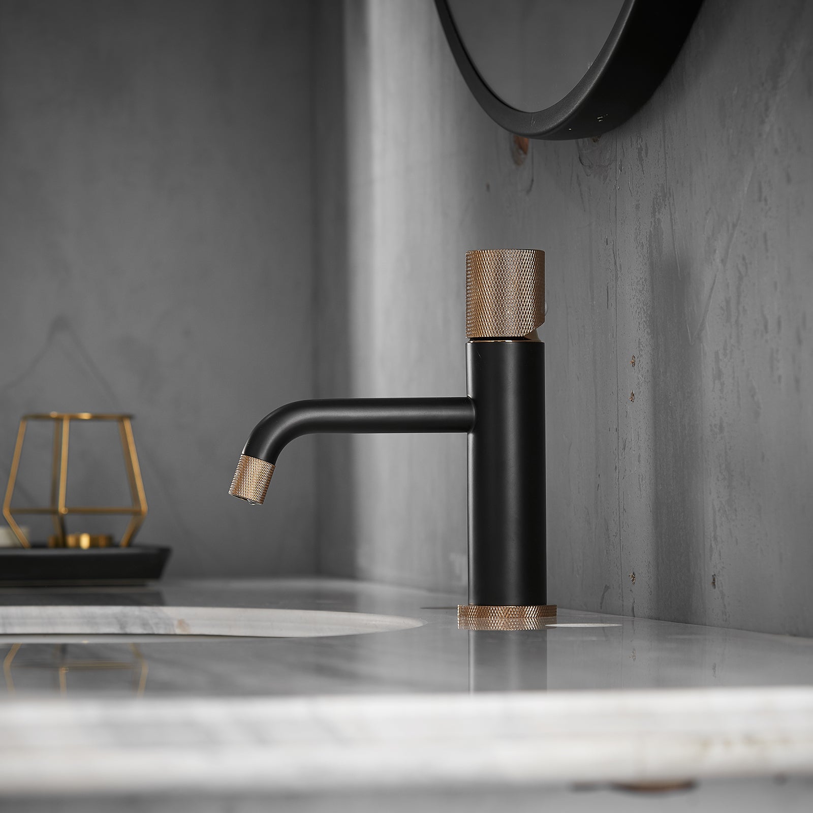 Faucets,Gold Rose Faucet Brass Bathroom Basin Faucet Knurling Design Deck Mounted Water Mixer Tap Bathroom Joystick Geometric One Black Gold Side Sprayer Deck Mounted Cartridge Valve Single Hole