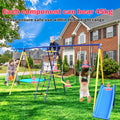 500 Lbs 7 In 1 Swing Set For Kids Backyard Outdoor A Frame Heavy Duty Metal Swing Sets With Slide, 2 Swing Seats, 1 Climbing Net & Ladder, 1 Gym Ring, 1 Basket Multicolor Steel