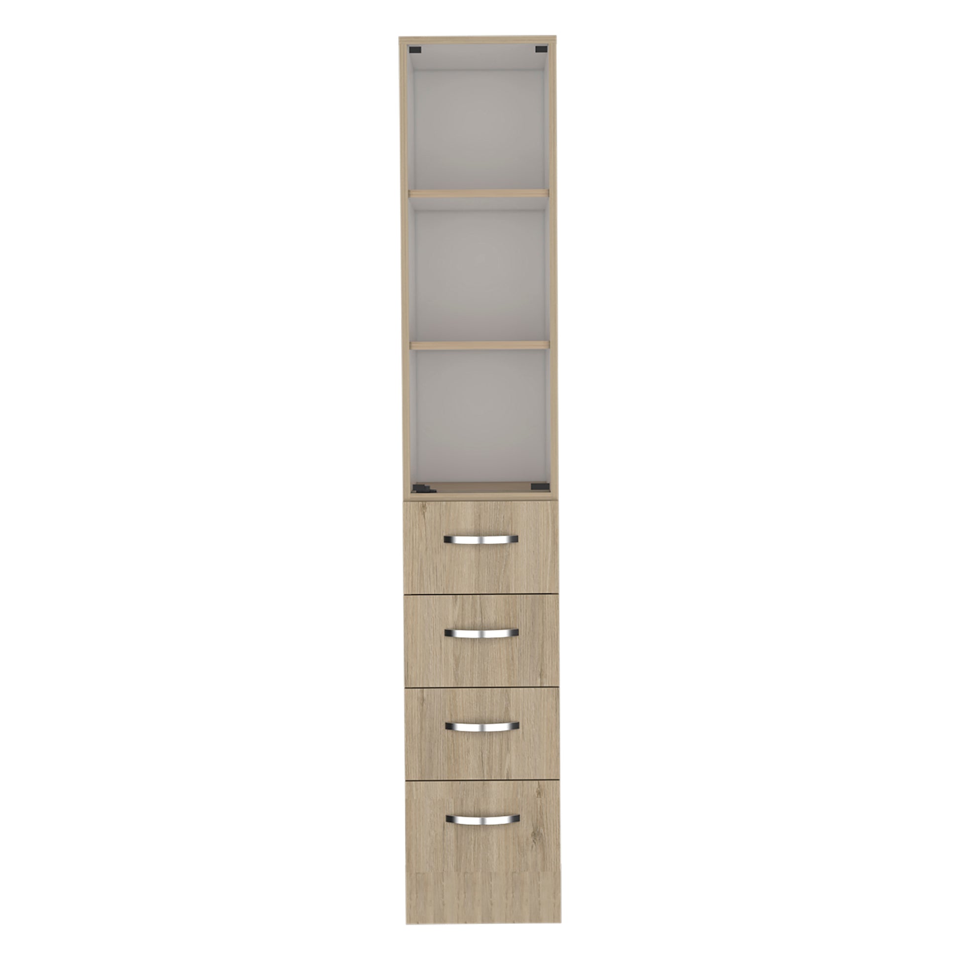 Vanguard Linen Cabinet, Three Shelves, Four Drawers Light Pine White 3 Multicolor 3 60 In & Above Bathroom Freestanding Modern Particle Board Particle Board