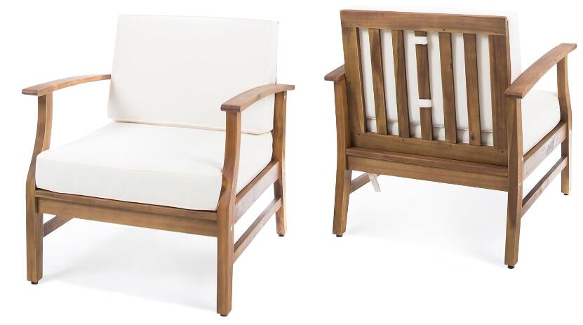 Perla Club Chairs Set Of 2, Cream Cream Acacia Wood