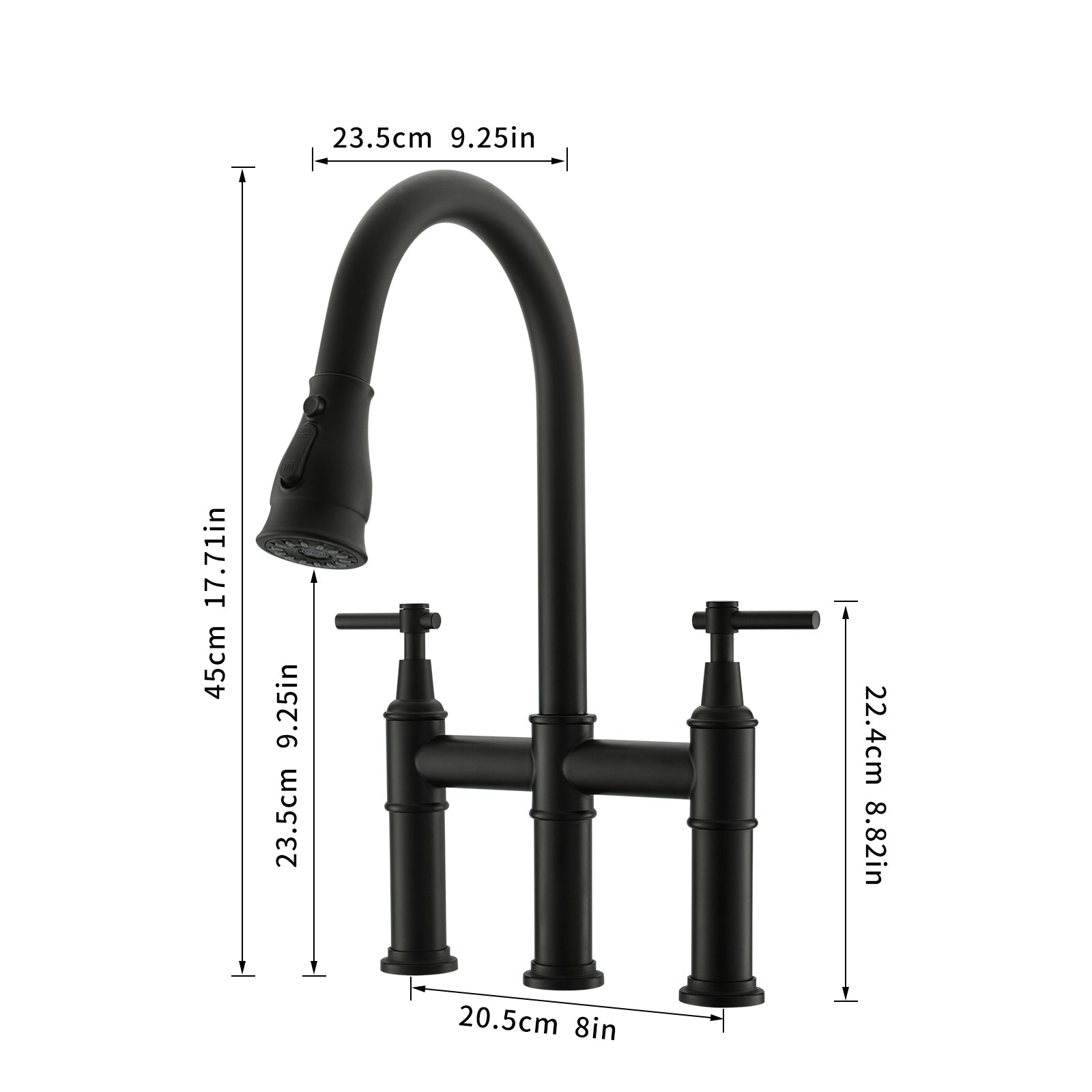 Bridge Kitchen Faucet With Pull Down Sprayhead In Spot Black Kitchen Classic,Modern Ceramic Stainless Steel