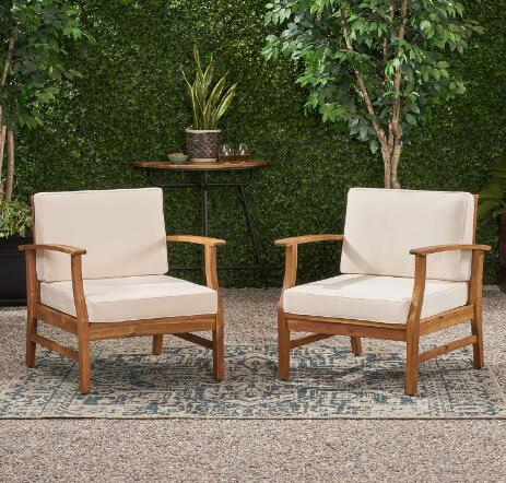 Perla Club Chairs Set Of 2, Cream Cream Acacia Wood