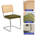 Dining Chairs Set Of 2, Velvet Rattan Side Accent Chairs With Chrome Legs, Modern Mid Century Breuer Designed Chairs, Upholstered Dining Living Room Kitchen Chairs Olive Green 2Pcs Olive Green Fabric Metal