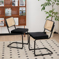 Dining Chairs Set Of 2, Velvet Rattan Side Accent Chairs With Black Painted Legs, Modern Mid Century Breuer Designed Chairs, Upholstered Dining Living Room Kitchen Chairs Black Fabric Metal