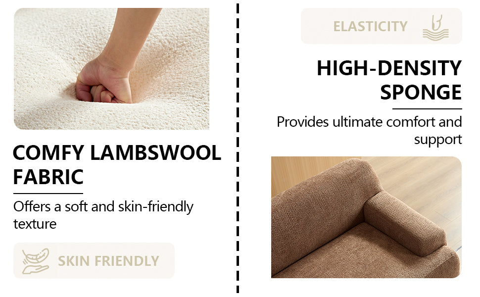 Wks9 Camel Sofa, Modern Simplicity, Durable Fabric, Solid Wood Frame, High Density Sponge Filler Camel Fabric