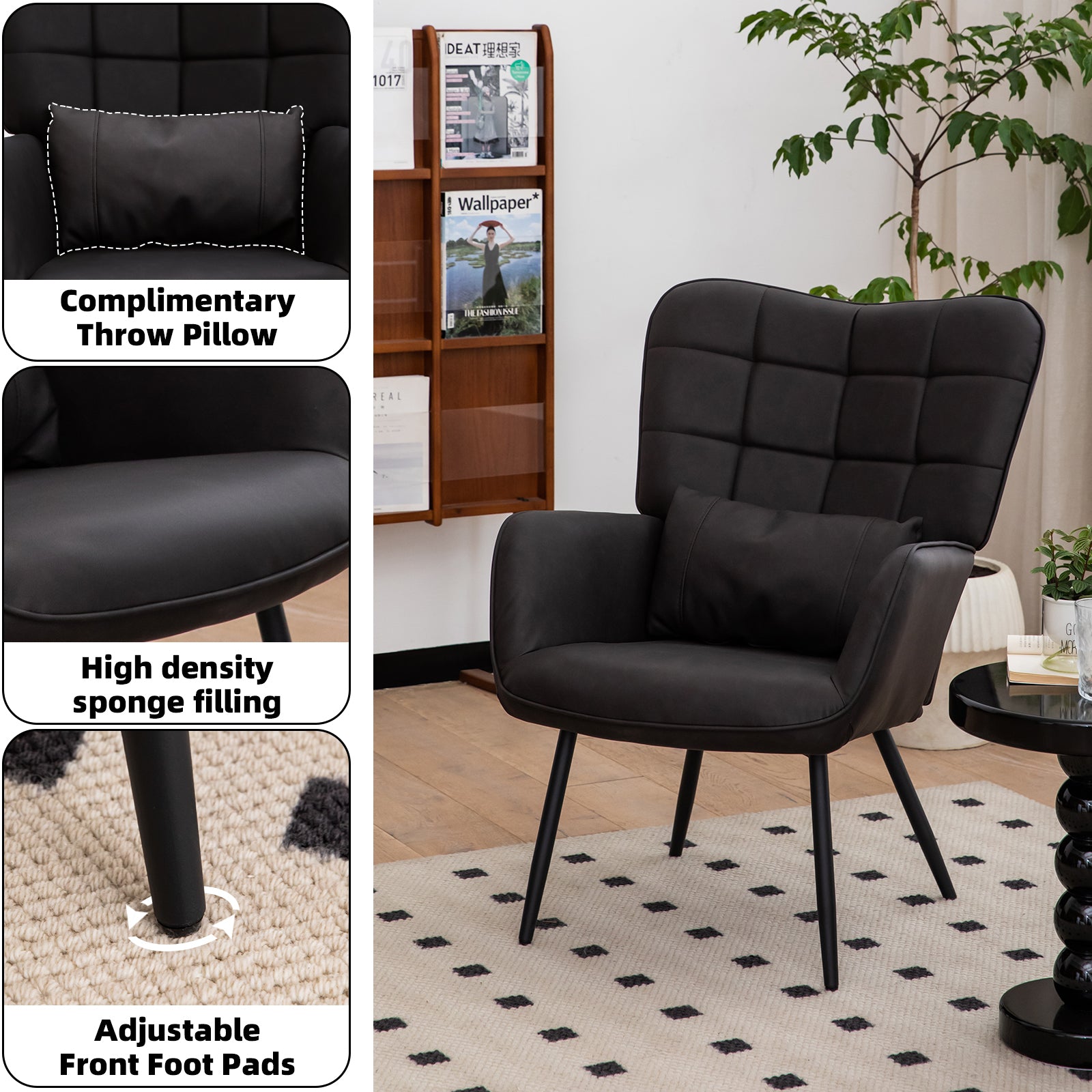Leather Armchair, Modern Accent Chair High Back, Living Room Chairs With Metal Legs And Soft Padded, Sofa Chairs For Home Office,Bedroom,Dining Room Grey 1Pc Grey Bonded Leather