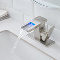 Bathroom Sink Faucet Led Light 3 Colors Changing Waterfall Glass Spout Hot Cold Water Mixer Single Handle One Hole Deck Mounted Bathroom Faucet Bathroom Knob Handles Geometric One Brushed Nickel Side Sprayer Deck Mounted Cartridge Valve Single Hole