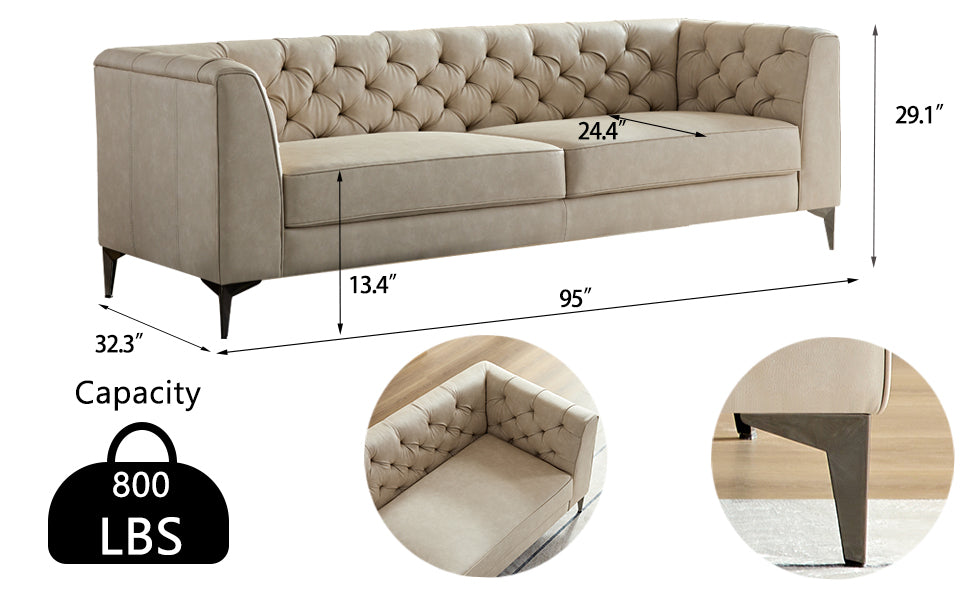 Wks5G Elegant Beige Leather Main Color, The Sofa Presents A Calm And Elegant Appearance Gray Leather 3 Seat