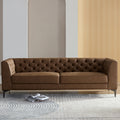 Wks5B Brown Leather Sofa With Iron Feet, Retro Design Brown Leather 3 Seat