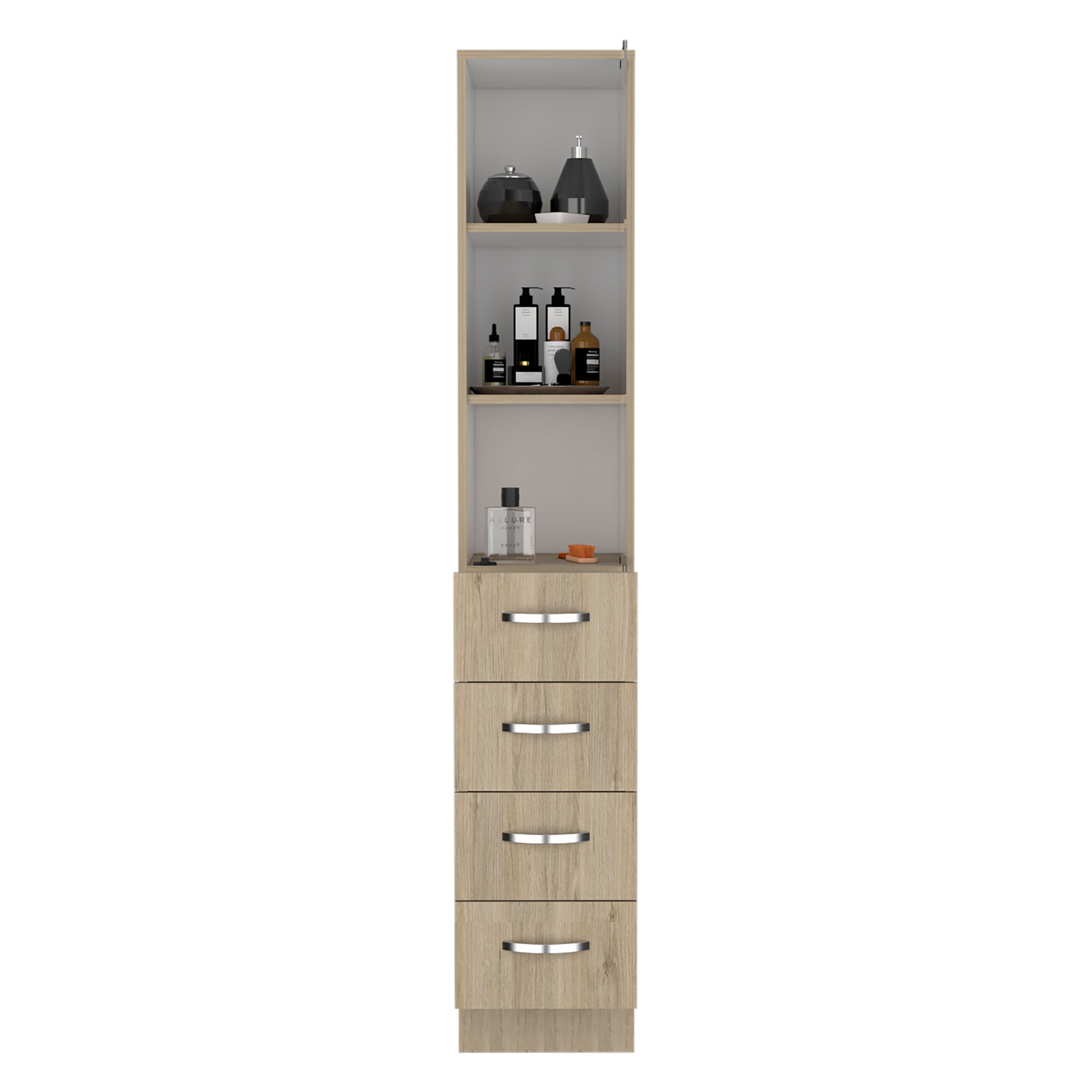 Vanguard Linen Cabinet, Three Shelves, Four Drawers Light Pine White 3 Multicolor 3 60 In & Above Bathroom Freestanding Modern Particle Board Particle Board