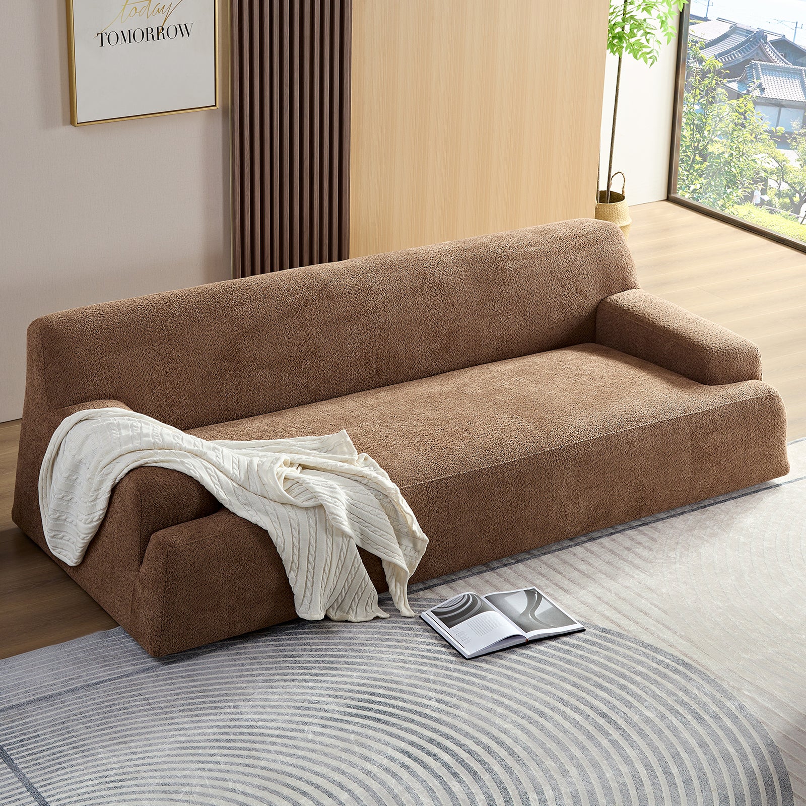Wks9 Camel Sofa, Modern Simplicity, Durable Fabric, Solid Wood Frame, High Density Sponge Filler Camel Fabric