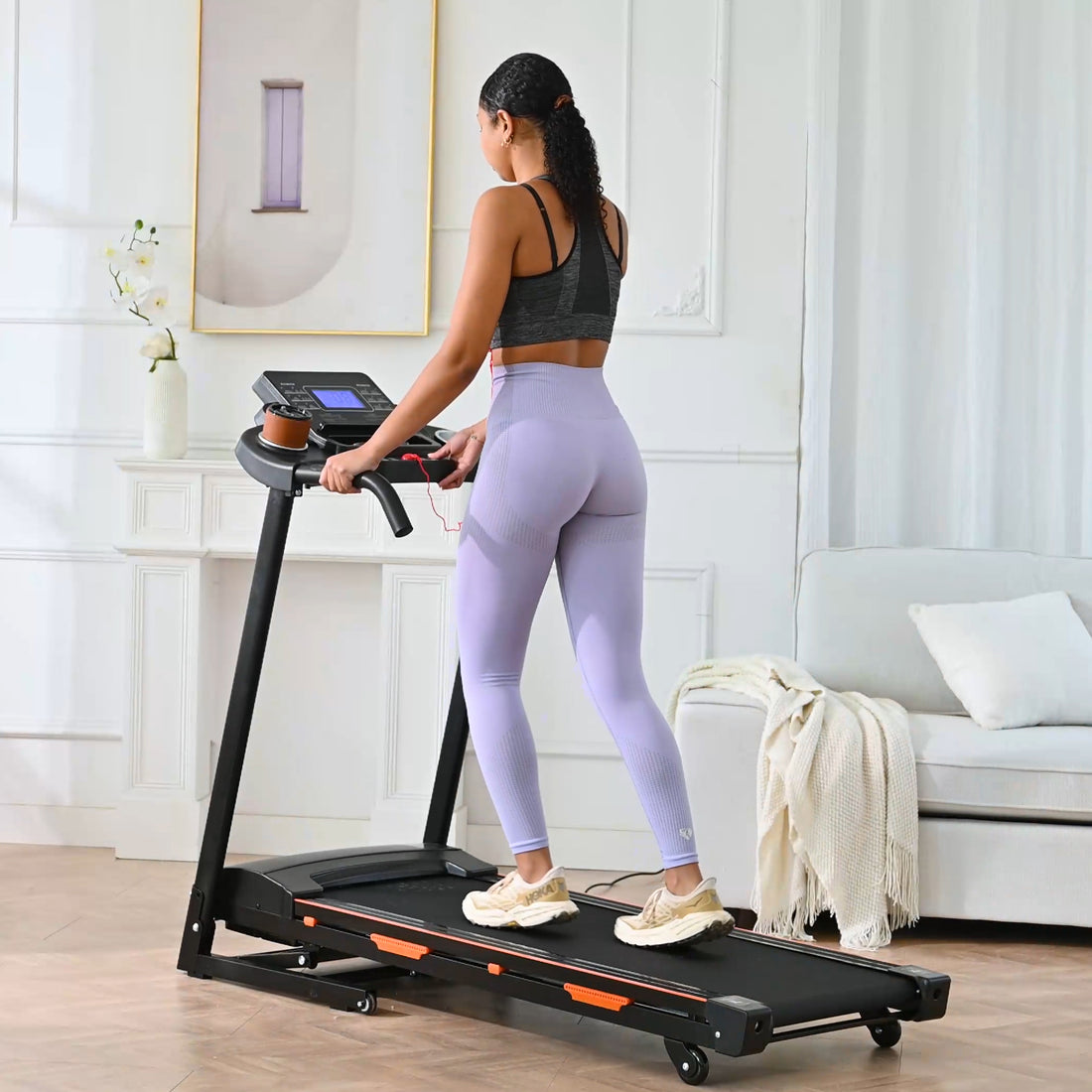 Foldable Treadmill With Incline, Electric Treadmill With Bluetooth Speaker, 3.5Hp Powerful Motor, 330Lbs Weight Capacity, Fitshow App Support Orange Handheld Foldable Office Multifunctional Steel