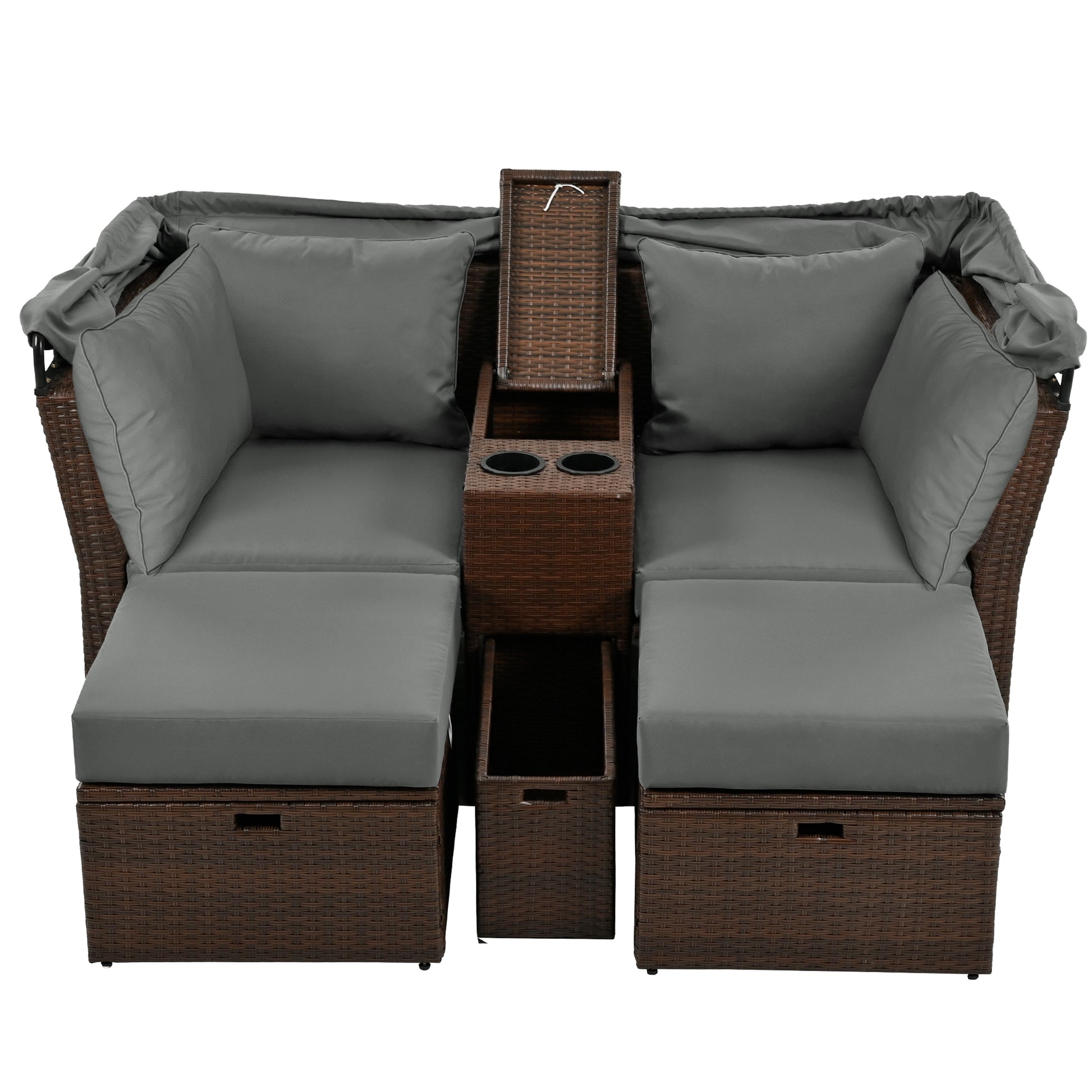 2 Seater Outdoor Patio Daybed Outdoor Double Daybed Outdoor Loveseat Sofa Set With Foldable Awning And Cushions For Garden, Balcony, Poolside, Grey Yes Grey Water Resistant Frame Water Resistant Cushion Garden & Outdoor Sectional Seating Groups Foam