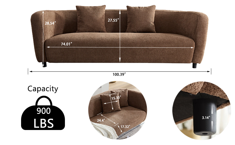 Wks6 Camel Color Plush Sofa, 88.89* 35.04* 28.74 Camel Luxury Fabric 3 Seat