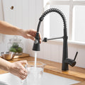 Commercial Black Kitchen Faucet With Pull Down Sprayer, Single Handle Single Lever Kitchen Sink Faucet Black Kitchen Contemporary Ceramic Brass