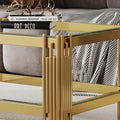 Top And Bottom Double Layer Tempered Glass Coffee Table And Mirror Finished Stainless Steel Frame Gold Tempered Glass