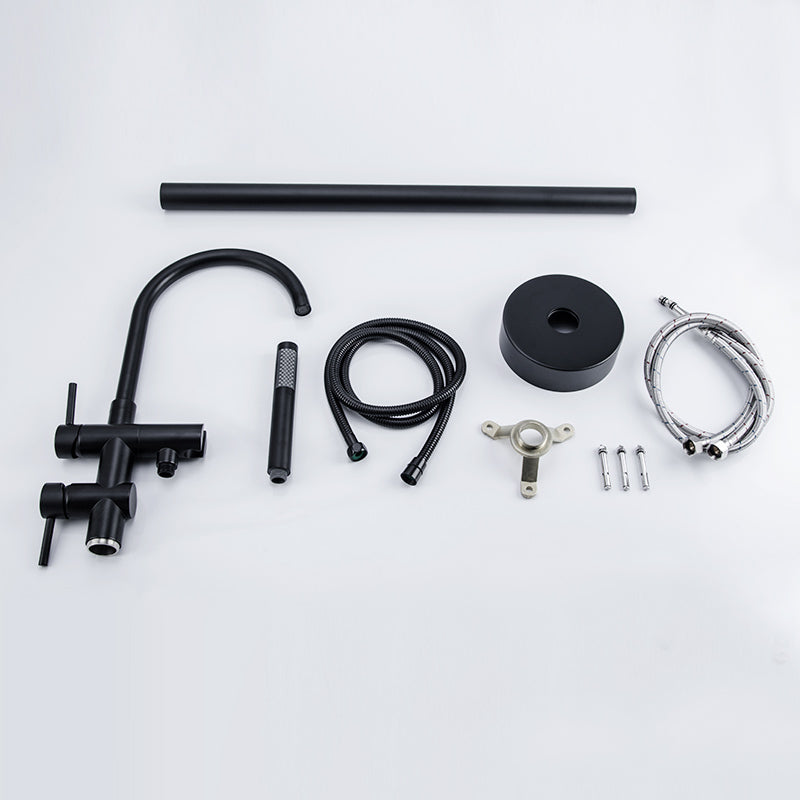 Single Handle Freestanding Tub Filler Floor Mount Bathtub Faucet With Handheld Shower Black Bathroom Joystick Claw Foot Tub Faucets Curved Two Black Pull Out Floor Mounted Cartridge Valve Single Hole Faucets Matte Black Antique,Classic 1 Hole Faucets