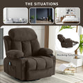 Swinging Recliner Massage Heated Sofa, With Usb And 2 Cup Holders In Side Pockets, Packagea B Brown Brown Manual Handle Wood Soft Heavy Duty Metal & Wood