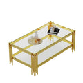 Top And Bottom Double Layer Tempered Glass Coffee Table And Mirror Finished Stainless Steel Frame Gold Tempered Glass