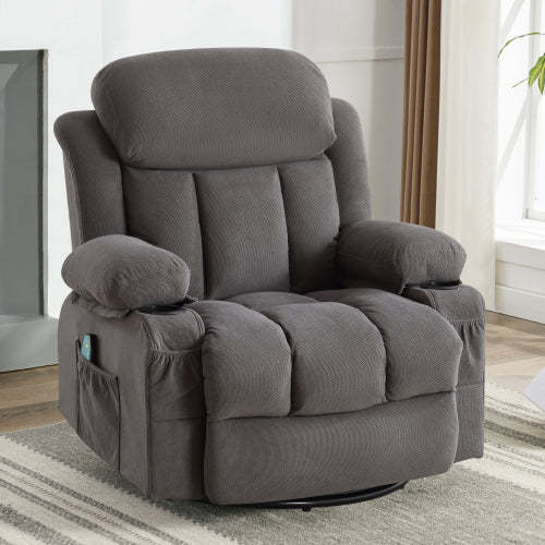 Swinging Recliner Massage Heated Sofa, With Usb And 2 Cup Holders In Side Pockets, Packagea B Grey Grey Velvet Manual Handle Metal Soft Heavy Duty Metal & Wood