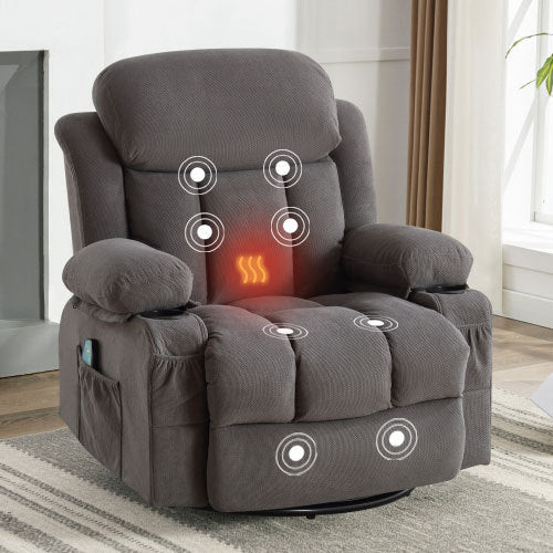 Swinging Recliner Massage Heated Sofa, With Usb And 2 Cup Holders In Side Pockets, Packagea B Grey Grey Velvet Manual Handle Metal Soft Heavy Duty Metal & Wood