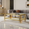 Top And Bottom Double Layer Tempered Glass Coffee Table And Mirror Finished Stainless Steel Frame Gold Tempered Glass