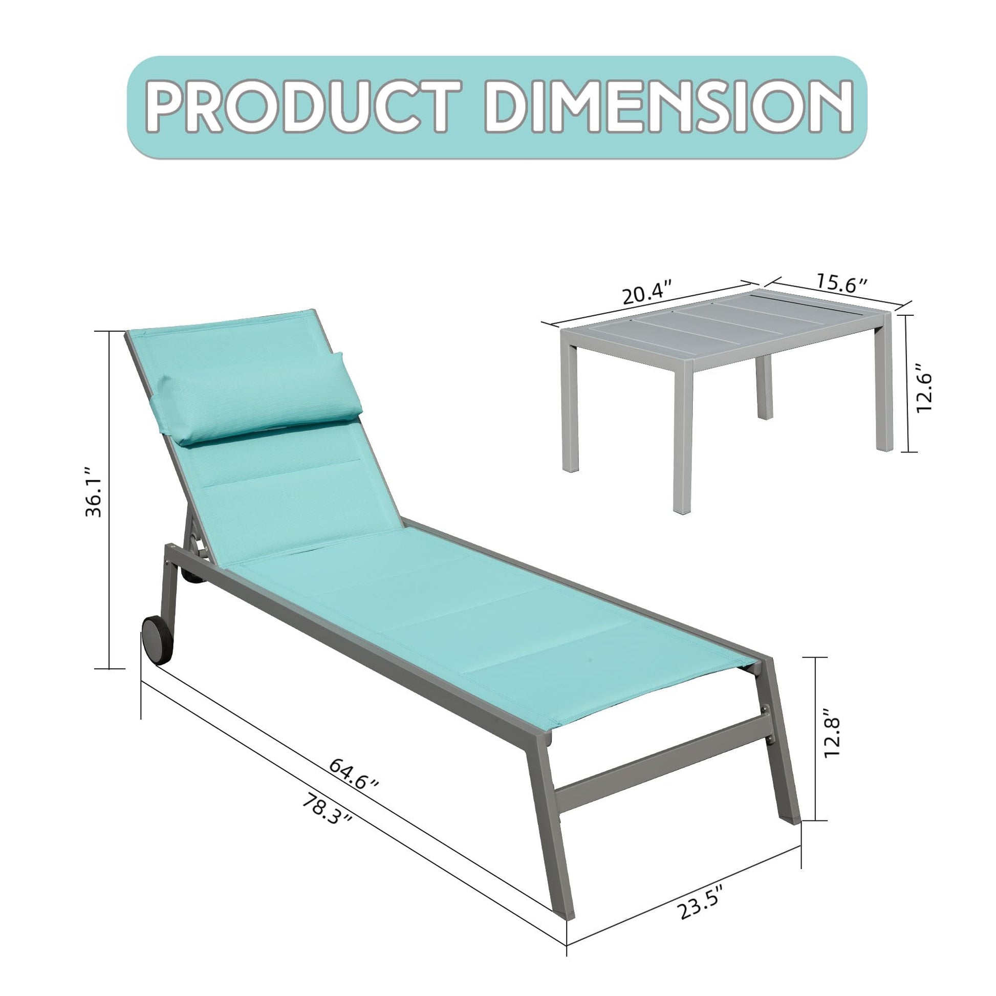 Outdoor Patio Chaise Lounge Set Of 3, Aluminum Pool Lounge Chairs With And Wheels, Textilene Padded Adjustable Recliner All Weather For Poolside, Beach, Yard, Balcony Lake Blue Lake Blue Aluminum