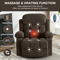 Swinging Recliner Massage Heated Sofa, With Usb And 2 Cup Holders In Side Pockets, Packagea B Brown Brown Manual Handle Wood Soft Heavy Duty Metal & Wood