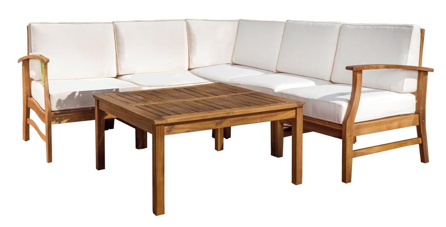 Perla 6 Pcs Sofa Set, Cream Cream Acacia Wood