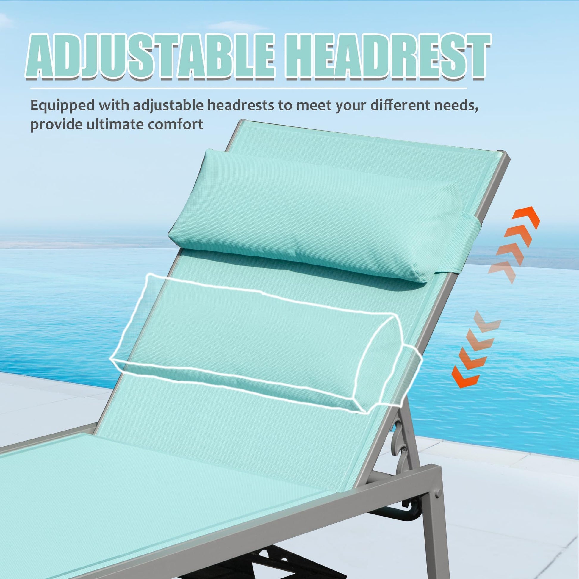 Patio Chaise Lounge Set Of 3, Aluminum Pool Lounge Chairs With Side Table, Outdoor Adjustable Recliner All Weather For Poolside, Beach, Yard, Balcony Lake Blue Lake Blue Aluminum