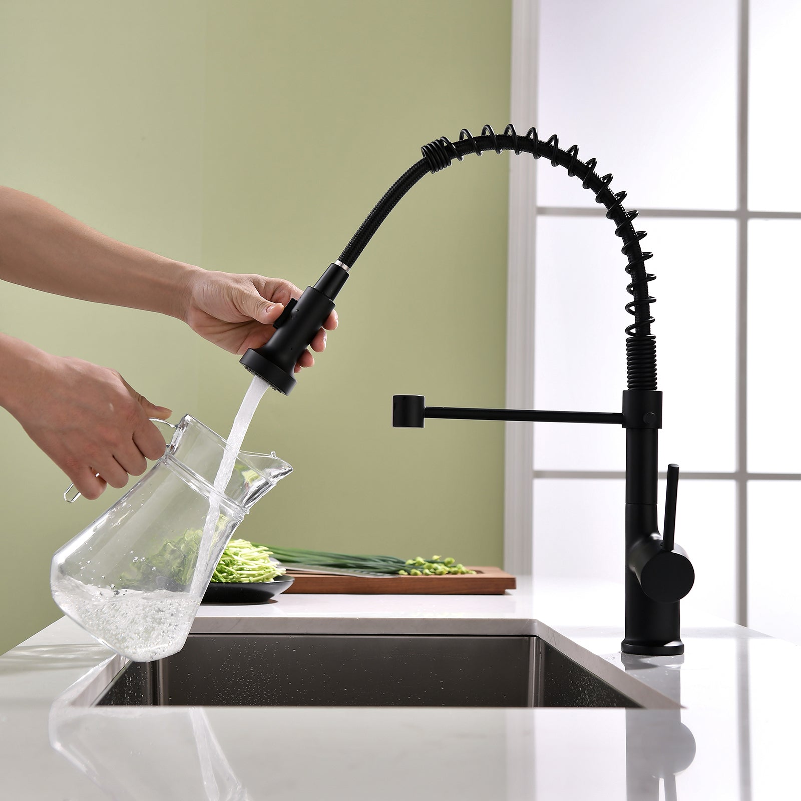 Commercial Black Kitchen Faucet With Pull Down Sprayer, Single Handle Single Lever Kitchen Sink Faucet Black Kitchen Contemporary Ceramic Brass