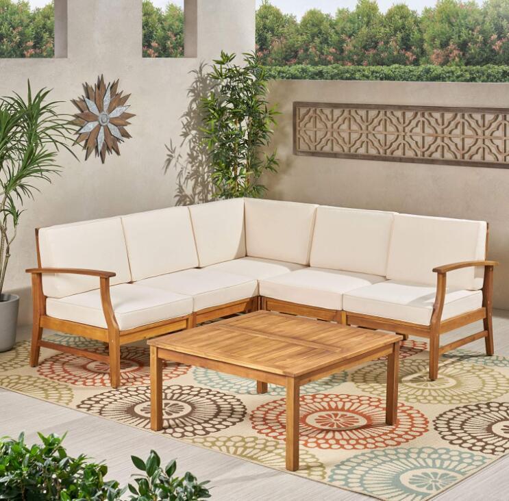 Perla 6 Pcs Sofa Set, Cream Cream Acacia Wood