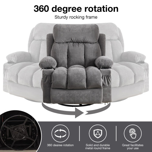 Vanbow.Swinging Recliner Massage Heated Sofa, With Usb And 2 Cup Holders In Side Pockets, Package A And B Gray Velvet Grey Velvet Manual Handle Metal & Wood