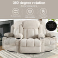 Swinging Recliner Massage Heated Sofa, With Usb And 2 Cup Holders In Side Pockets, Packagea B Beige Beige Velvet Manual Handle Soft Heavy Duty Metal & Wood