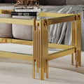 Top And Bottom Double Layer Tempered Glass Coffee Table And Mirror Finished Stainless Steel Frame Gold Tempered Glass