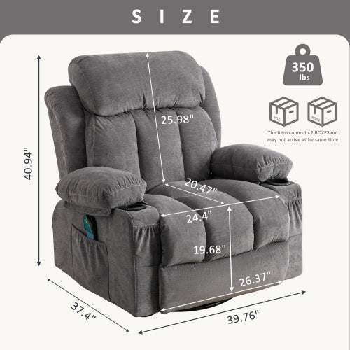 Vanbow.Swinging Recliner Massage Heated Sofa, With Usb And 2 Cup Holders In Side Pockets, Package A And B Gray Velvet Grey Velvet Manual Handle Metal & Wood