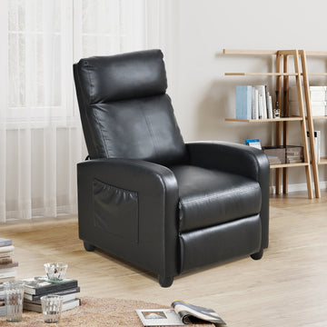 Recliner Chair, Recliner Sofa Pu Leather For Adults, Recliners Home Theater Seating With Lumbar Support, Reclining Sofa Chair For Living Room Black Leather