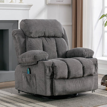 Vanbow.Swinging Recliner Massage Heated Sofa, With Usb And 2 Cup Holders In Side Pockets, Package A And B Gray Velvet Grey Velvet Manual Handle Metal & Wood