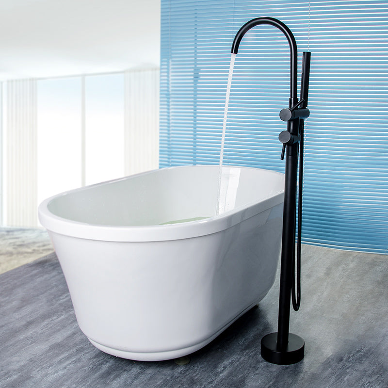 Single Handle Freestanding Tub Filler Floor Mount Bathtub Faucet With Handheld Shower Black Bathroom Joystick Claw Foot Tub Faucets Curved Two Black Pull Out Floor Mounted Cartridge Valve Single Hole Faucets Matte Black Antique,Classic 1 Hole Faucets