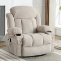 Swinging Recliner Massage Heated Sofa, With Usb And 2 Cup Holders In Side Pockets, Packagea B Beige Beige Velvet Manual Handle Soft Heavy Duty Metal & Wood