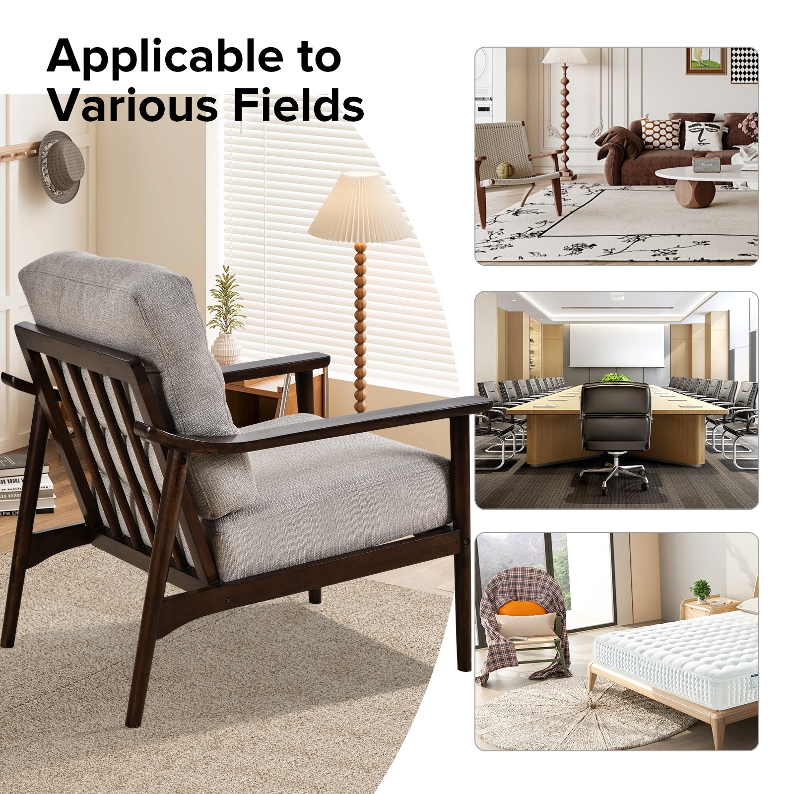 Home Accent Chair Mid Century Modern Chair Upholstered Lounge Arm Chair With Solid Wood Frame & Soft Cushion For Living Room, Bedroom, Belcony, Taupe Taupe Linen