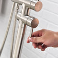 Single Handle Freestanding Tub Filler Floor Mount Bathtub Faucet With Handheld Shower Brushed Nickel Bathroom Joystick Claw Foot Tub Faucets Curved Two Brushed Nickel Pull Out Floor Mounted Cartridge Valve Single Hole Faucets Nickel Antique,Classic 1