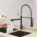 Commercial Kitchen Faucet With Pull Down Sprayer, Single Handle Single Lever Kitchen Sink Faucet Black Silver Kitchen Contemporary Ceramic Brass