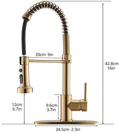 Commercial Brushed Nickel Kitchen Faucet With Pull Down Sprayer, Single Handle Single Lever Kitchen Sink Faucet With Deck Plate Brushed Gold Kitchen Contemporary Ceramic Brass