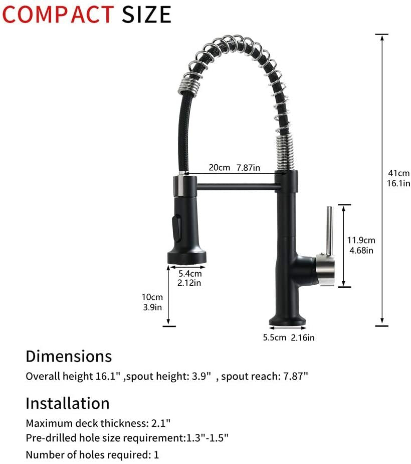 Commercial Black And Nickle Kitchen Faucet With Pull Down Sprayer, Single Handle Single Lever Kitchen Sink Faucet Black Silver Kitchen Contemporary Ceramic Brass